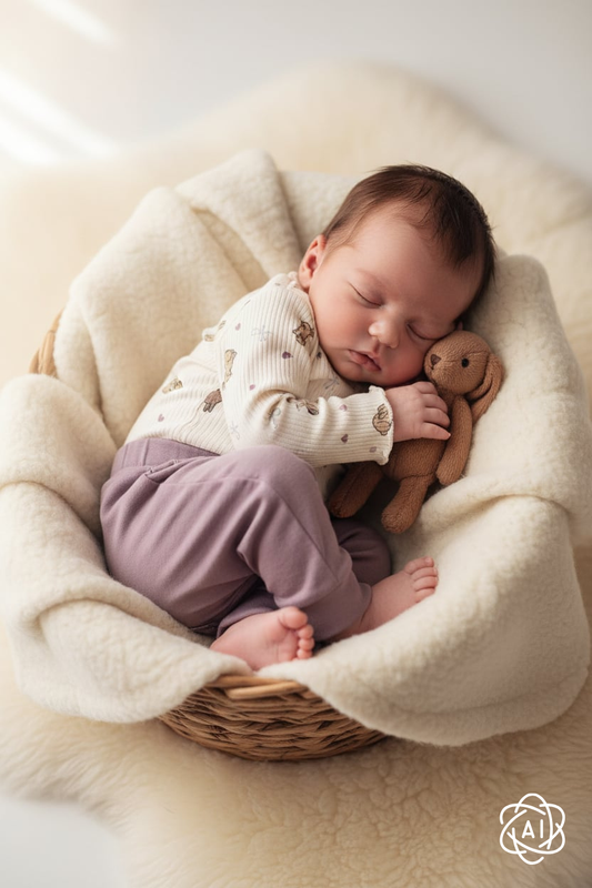 Babymeisje draagt rib body met konijntjes en roze broekje van the New
