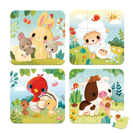 4 puzzels met oplopend aantal stukjes
