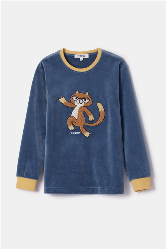 Pyjama Kat Blauwgrijs Velours