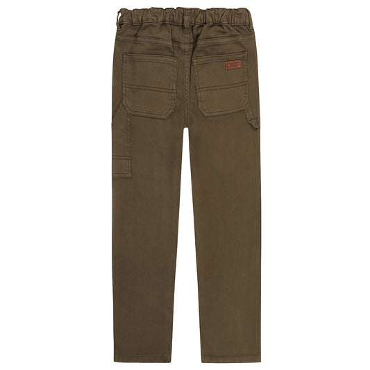Achterzijde van de olive groene carpenter jeans voor jongens met praktische zakdetails.