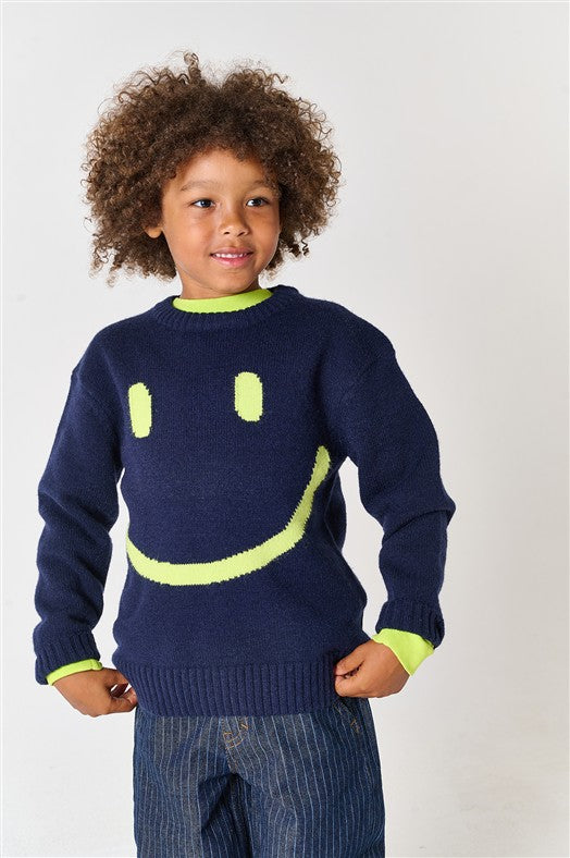Trendy knit pullover voor jongens met speelse smiley applicatie.