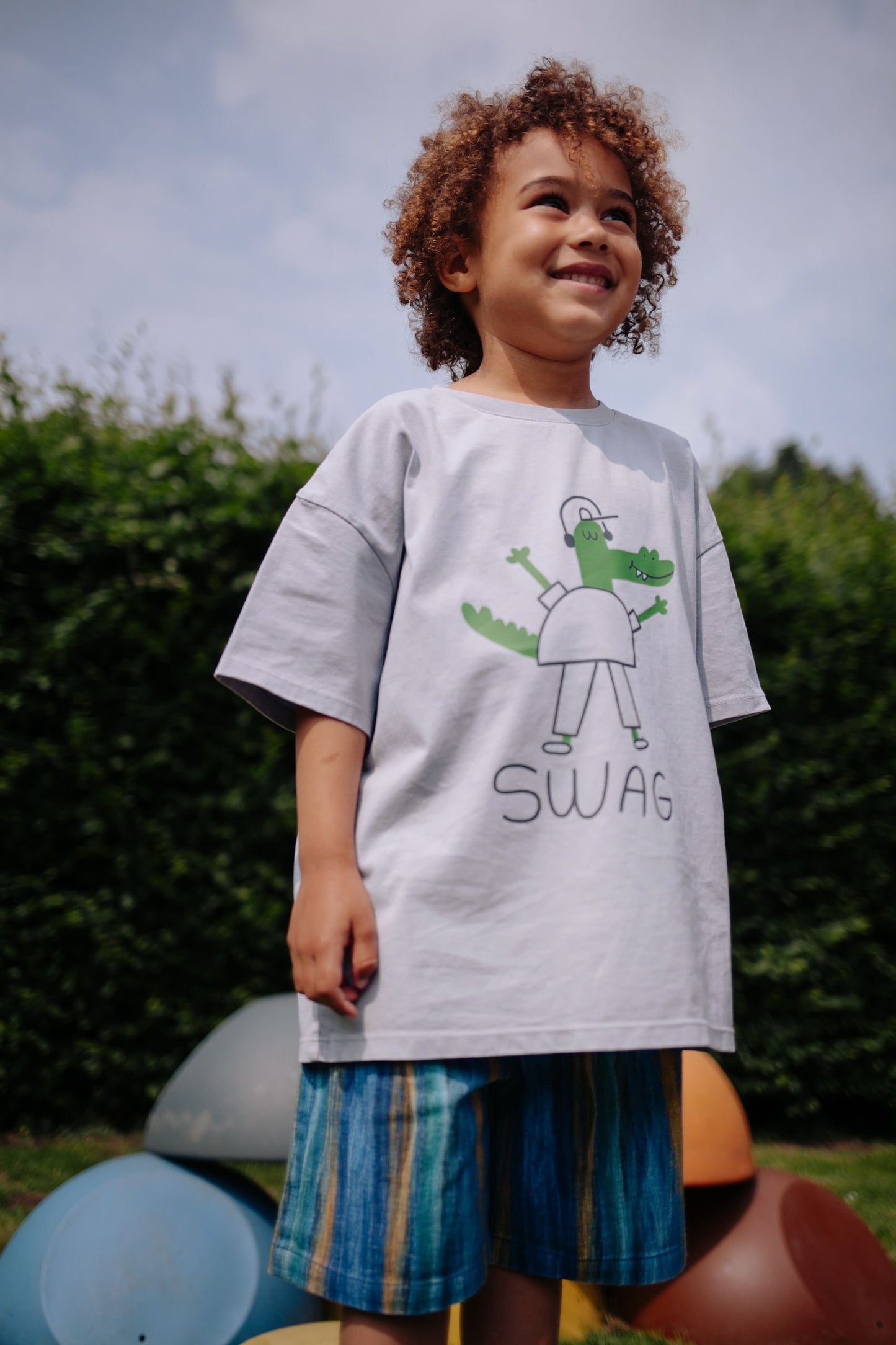 Detail gestreepte denim stof kindershort