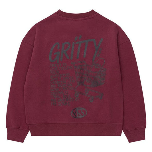 Jongenssweater in Burgundy met winkelmandje en skateboard opdruk.
