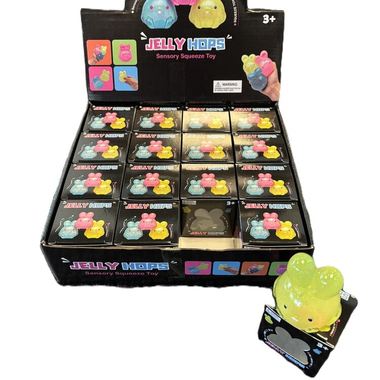 Jelly Hops Rabbit squishy in de vorm van een konijn, zacht knijpspeeltje voor kinderen.