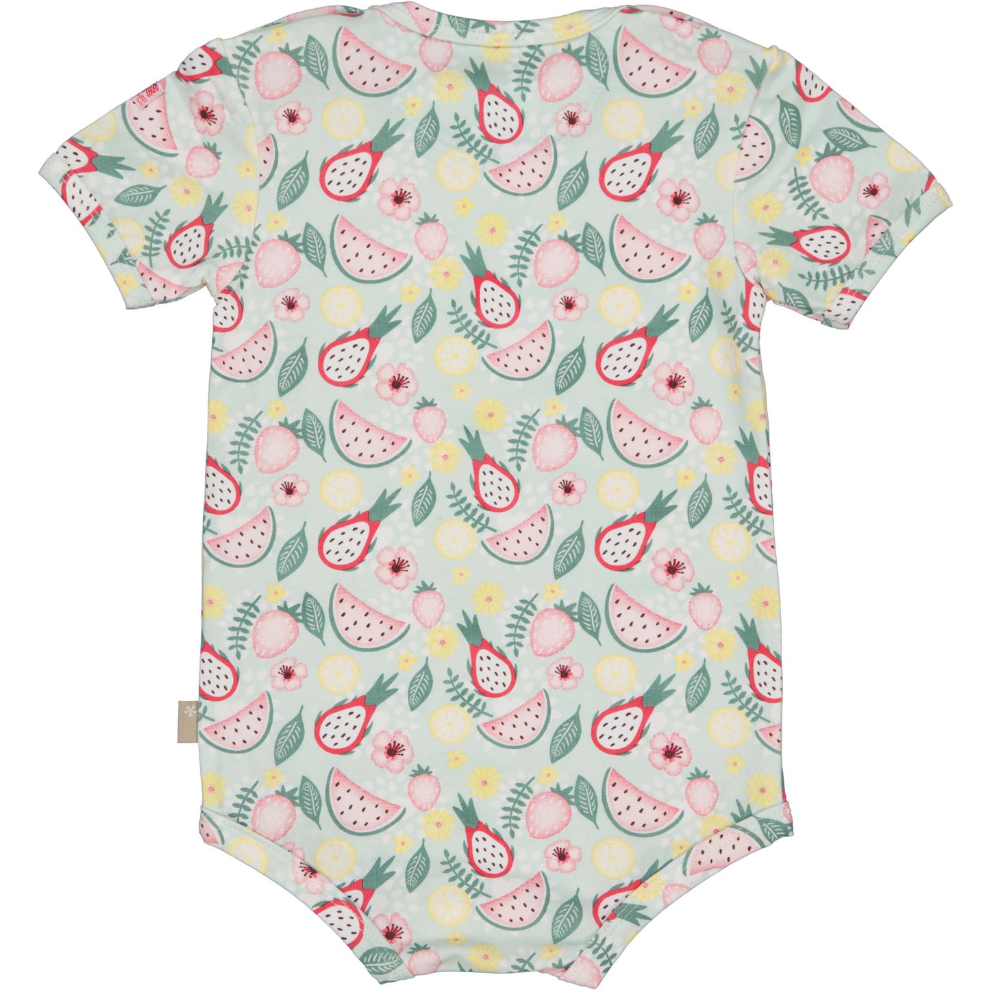 Achterzijde romper voor baby in mintkleur met zomerse fruitprint in roze tinten van BESS