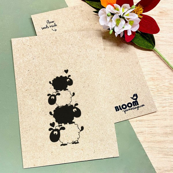 Wenskaart Flowers Sheep