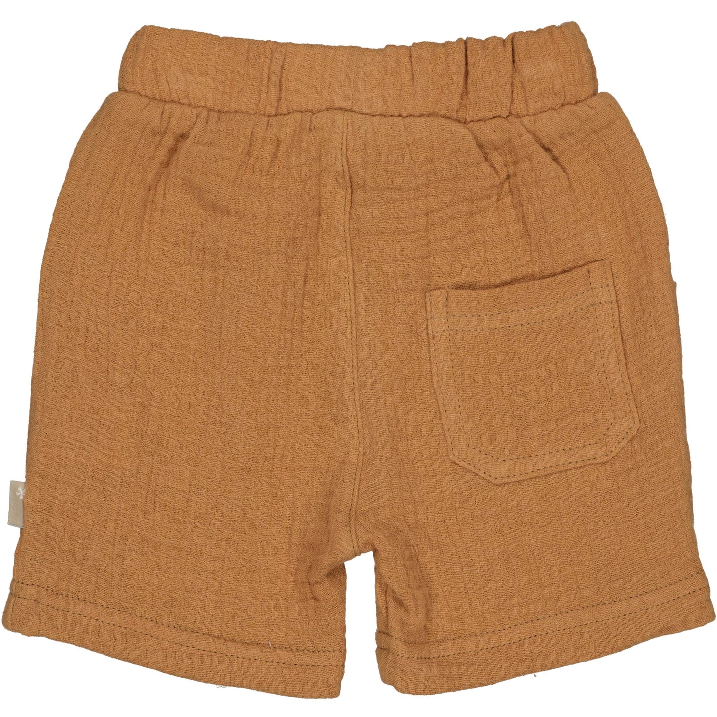 Achterkant bruine babyshort in tertrastof met zakjes van BESS