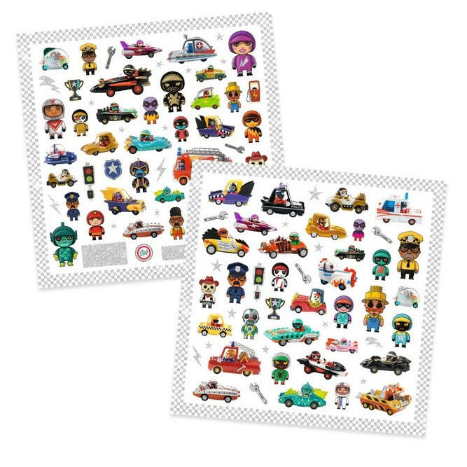 inhoud metallic stickers crazy motors
