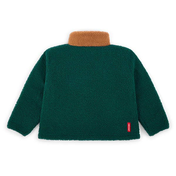 Achterzijde van het Duck Blue sherpa fleece vest voor kinderen.