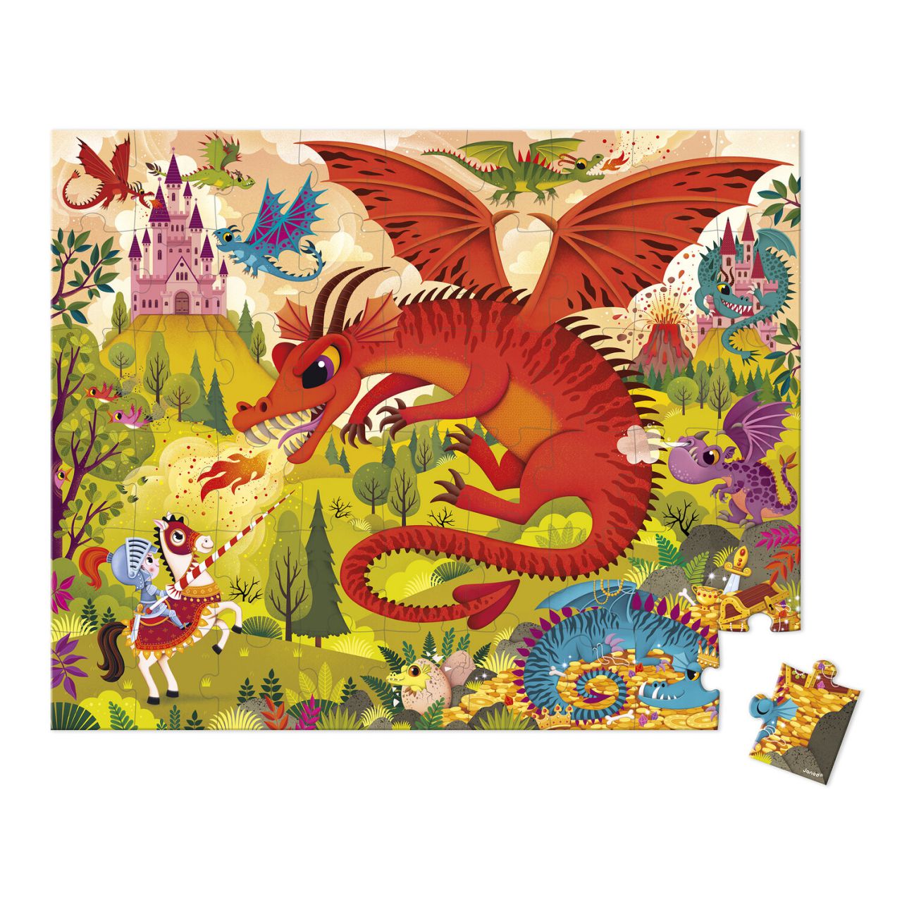 Drakenrijk puzzel met 54 stukjes en poster in draagtas voor kinderen.