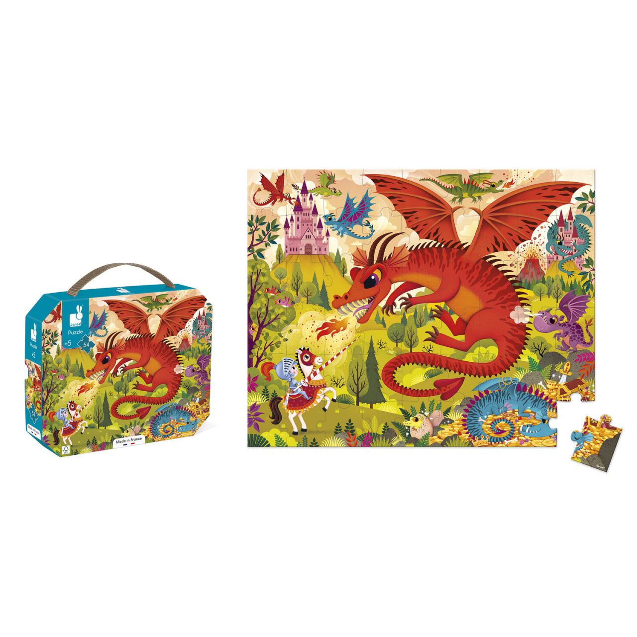 doos en afgewerkte puzzel dragon kingdom van janod