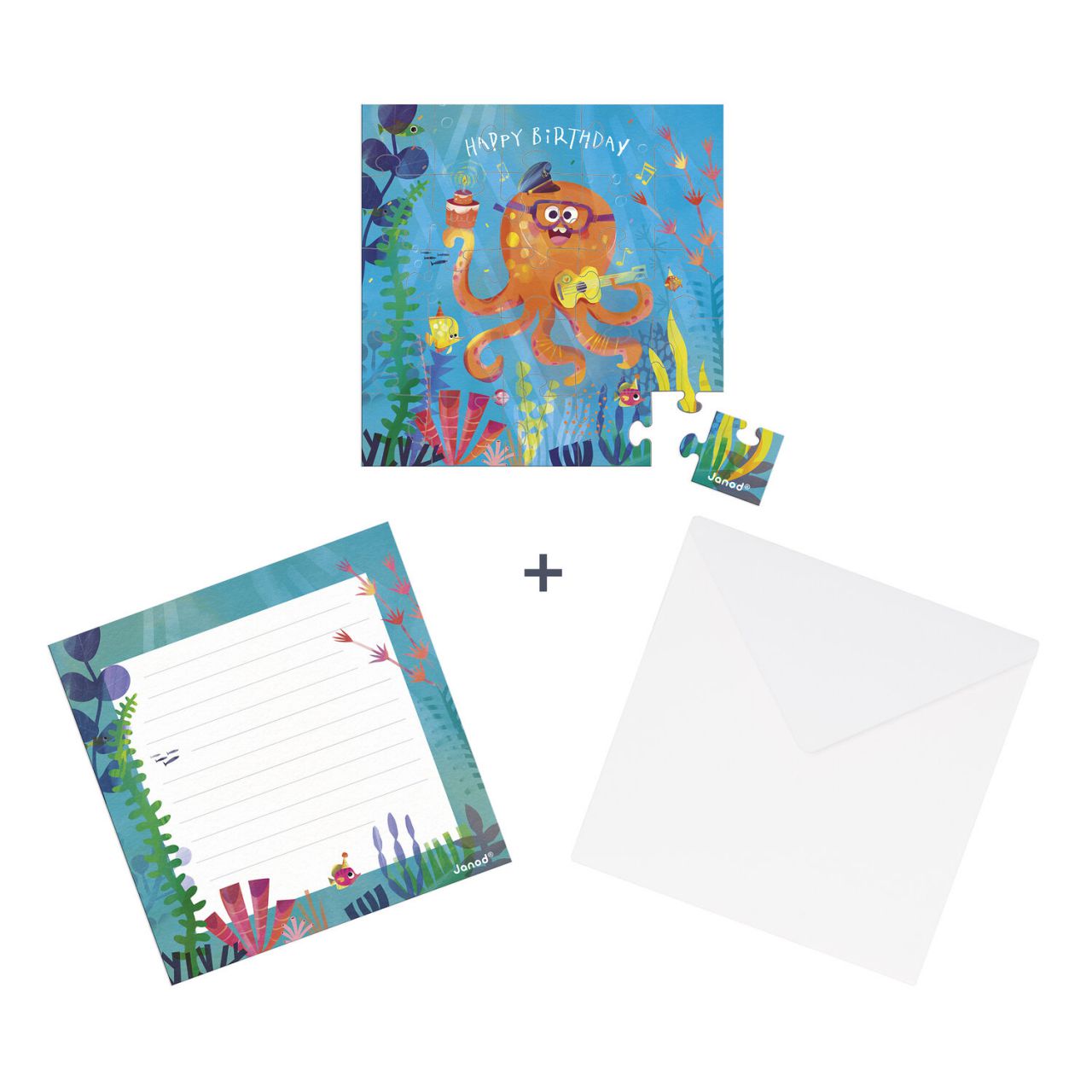 puzzel kaart voor verjaardag met octopus