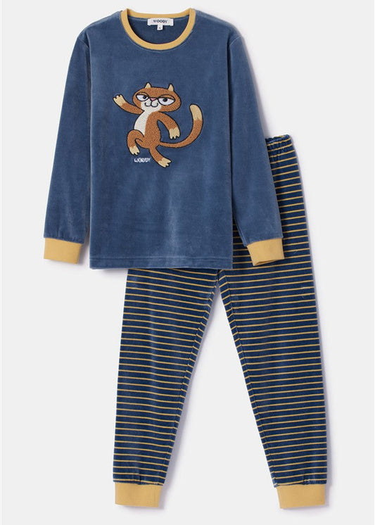 Pyjama Kat Blauwgrijs Velours