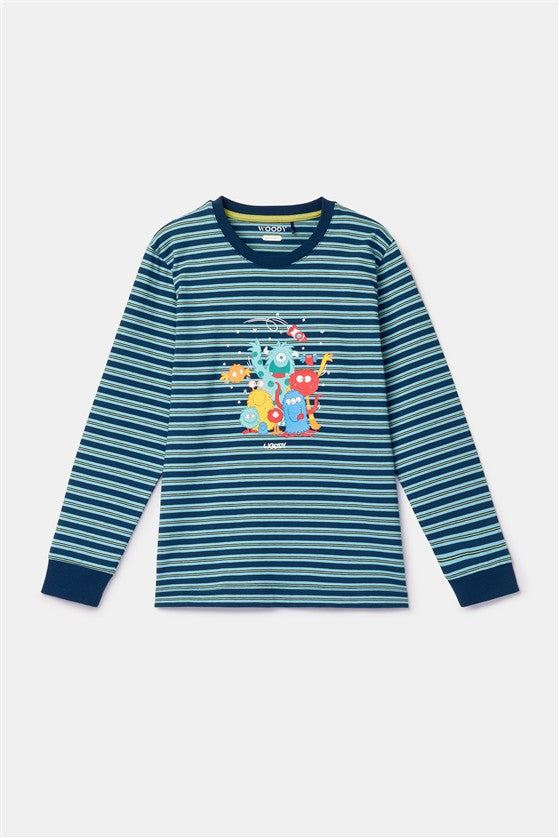Kinderpyjama van katoen met aliens op het bovenstuk.