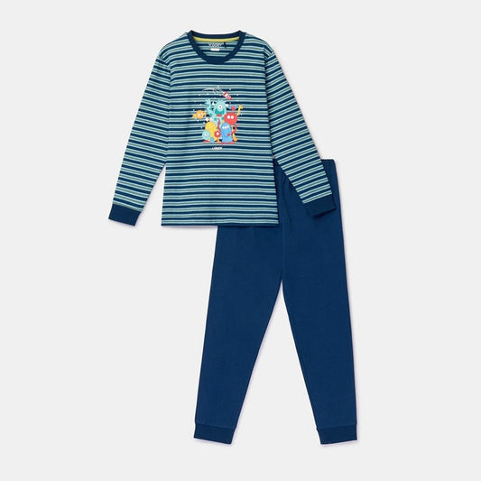 Kinderpyjama van katoen met aliens op het bovenstuk.