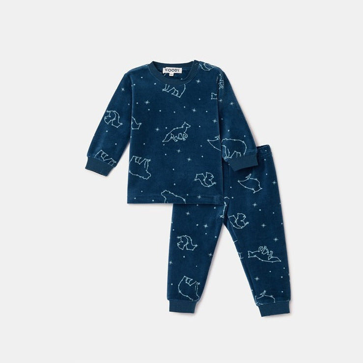 Zachte velours pyjama voor baby en kind.