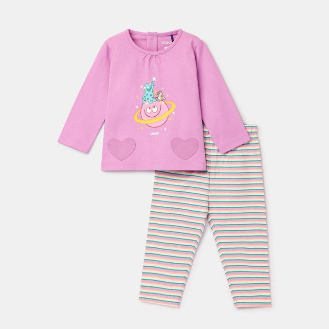 Baby pyjama met speelse ruimteprint en dieren van woody