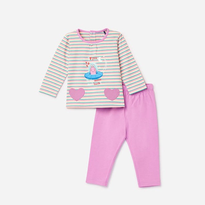 Gestreept pyjamashirt met alien en Love You to the Moon and Back.