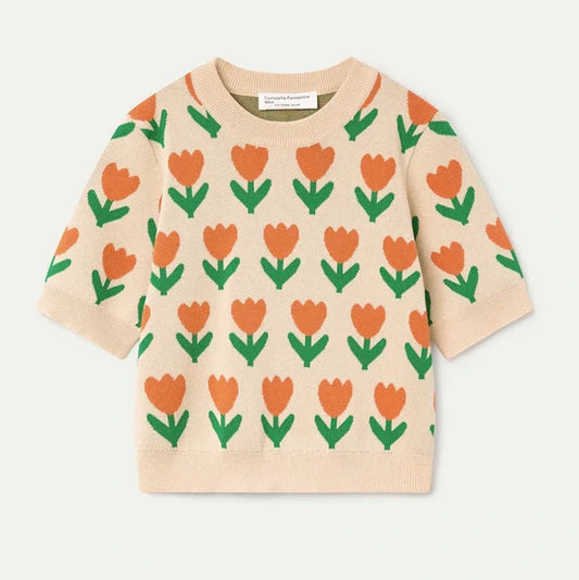 Ecru gebreid kindertopje met tulpenprint van Compañia Fantástica