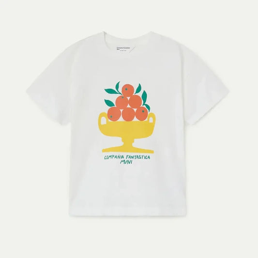 Ecru kinder t-shirt met all-over print van citrusvruchten van Compañia Fantástica