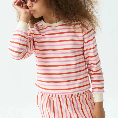 Gestreepte kindersweater in oranje en ecru van Compañia Fantástica