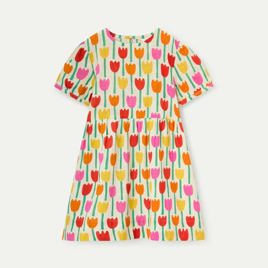 Ecru jurk voor kinderen met tulpen in verschillende kleuren van Compañia Fantástica