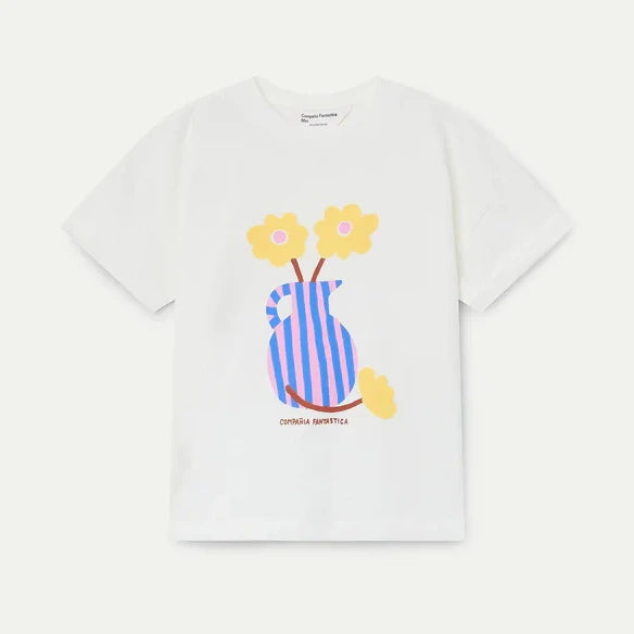 witte tshirt voor kinderen met vase print vooraan