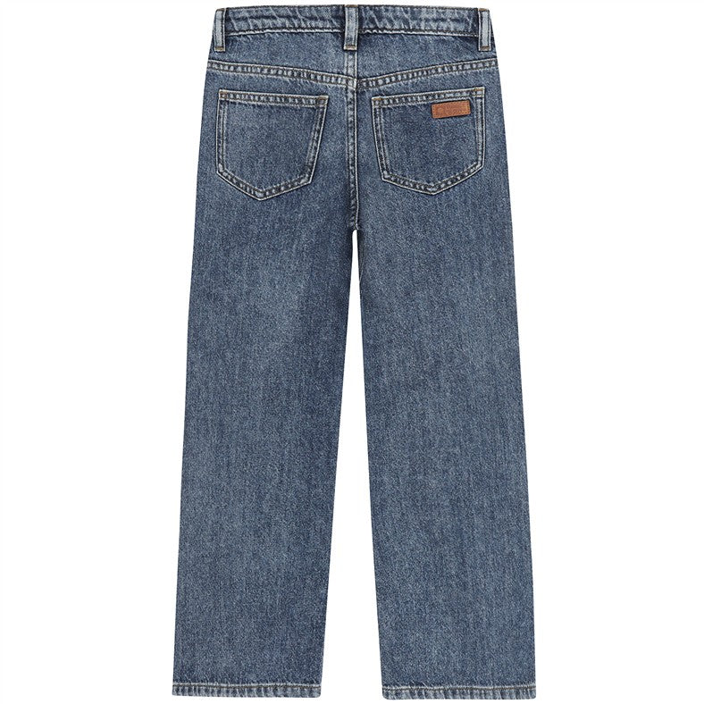 Blauwe meisjesjeans met wijde pijpen en comfortabele pasvorm achterzijde
