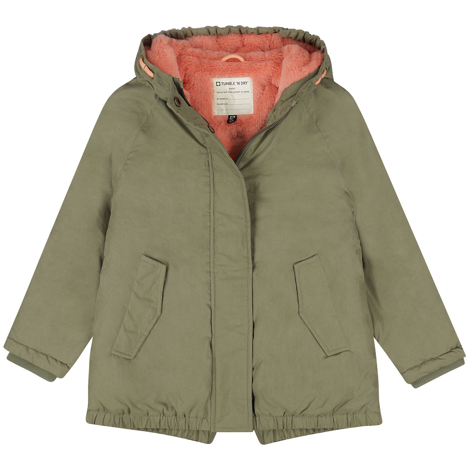 Groene technische winterjas voor meisjes met koraalkleurige teddyvoering van tumble'n dry