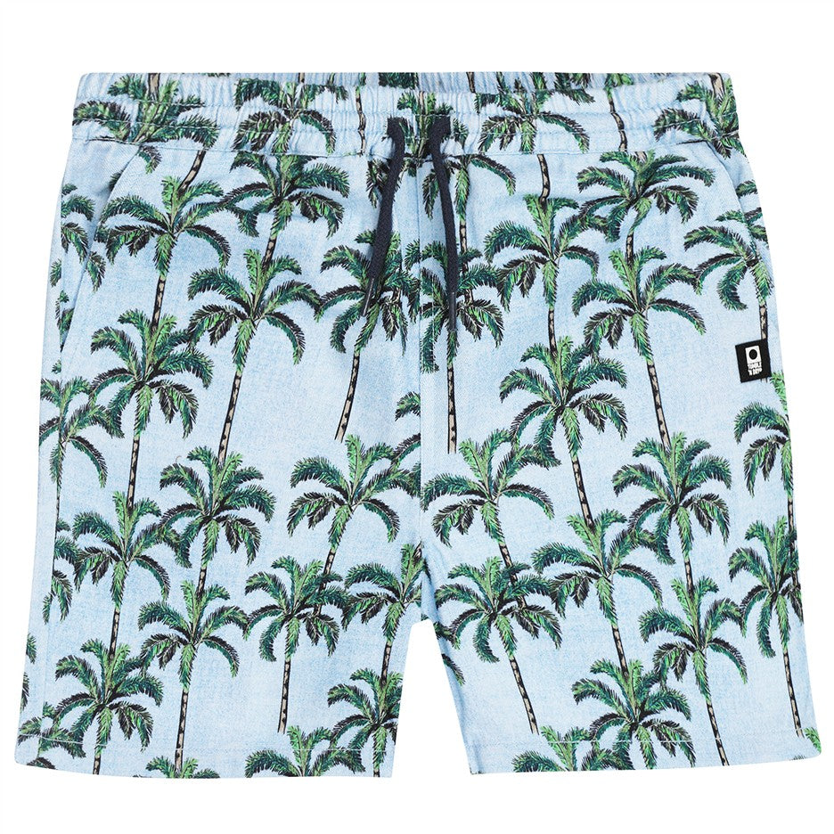 Blauwe denim kindershort met palmboom print van Tumble n Dry
