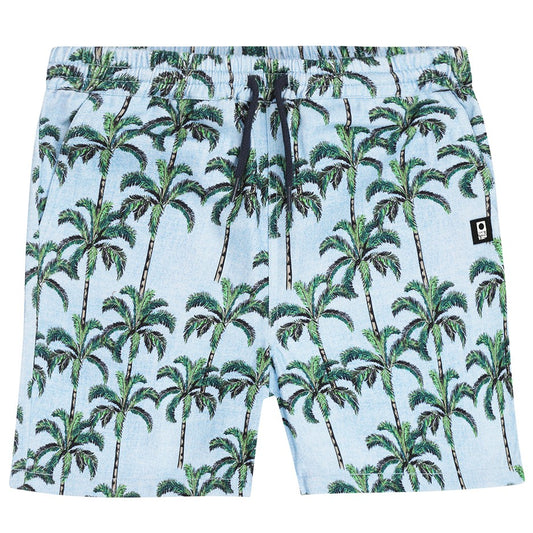 Blauwe denim kindershort met palmboom print van Tumble n Dry