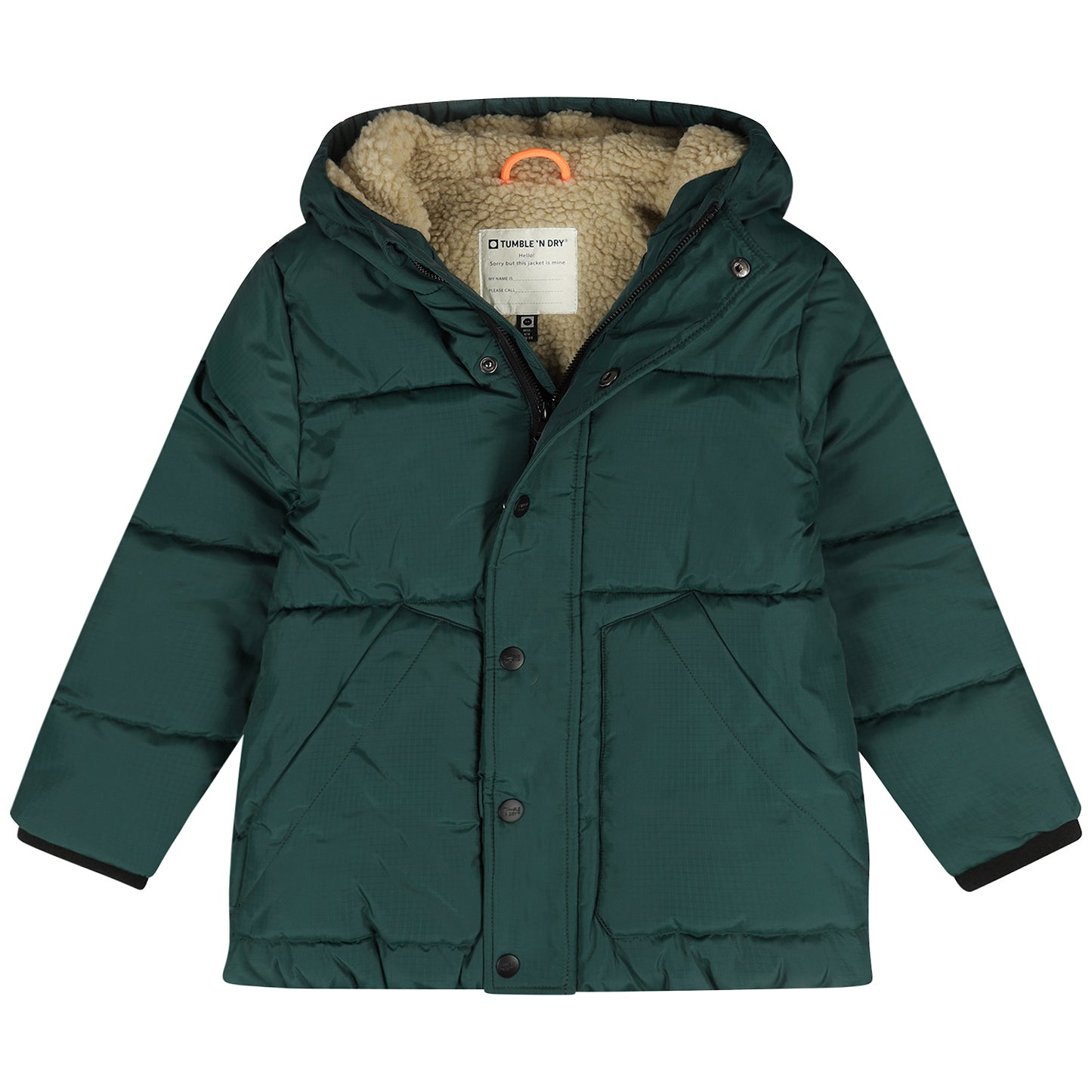 Groene winterjas voor jongens met warme teddyvoering van tumble'n dry