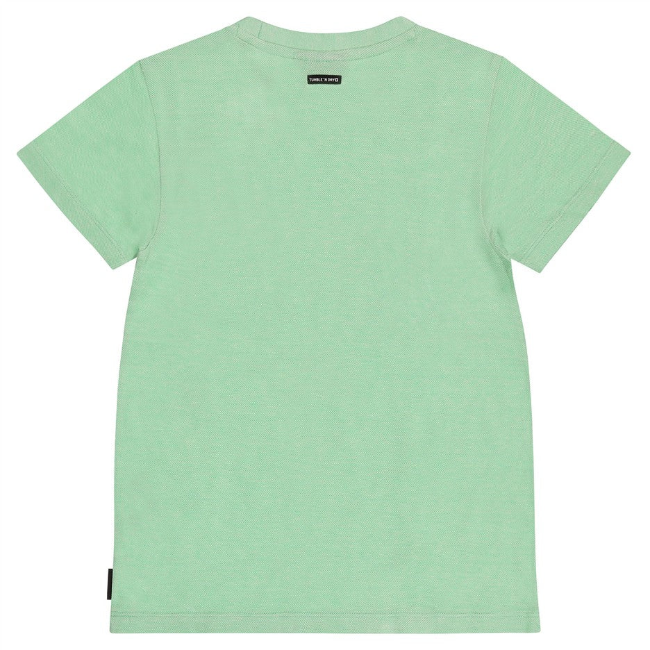 Achterkant lichtgroen kinder t-shirt met surfborden van Tumble n Dry