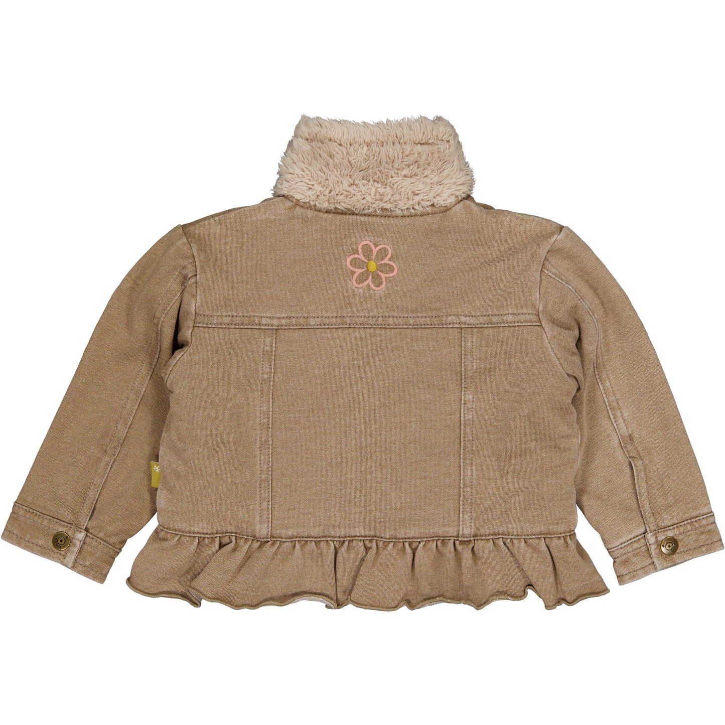 Bess* Jacket Annemijn in Coffee Brown met geborduurde bloem bovenaan op de rug en ruffle onderaan.