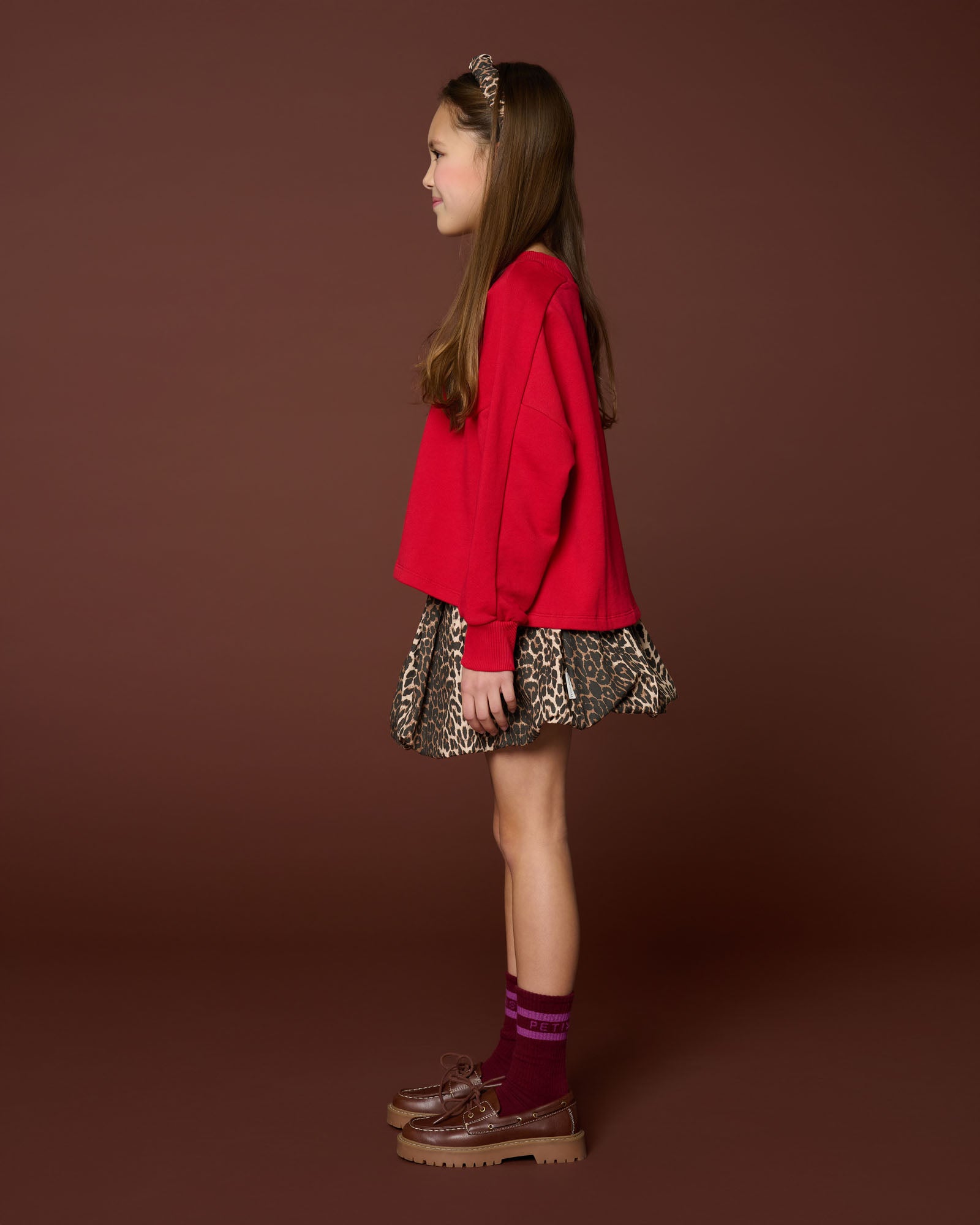 zijaanzicht ballon skirt leopard van petit blush