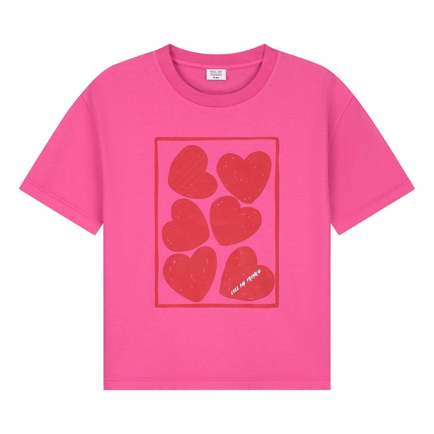 Felroze kinder t-shirt met rode hartjes van Call Me Frankie