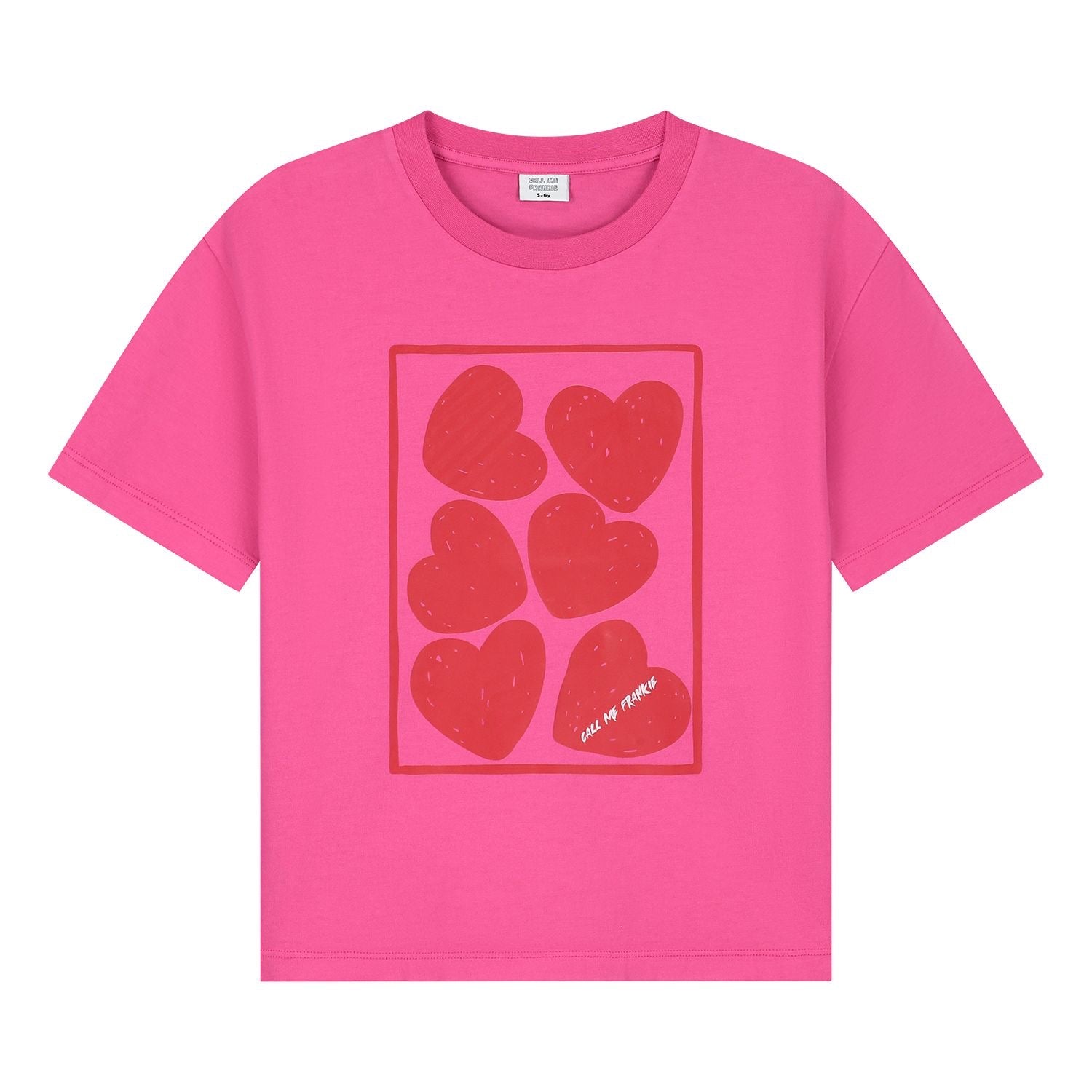 Felroze kinder t-shirt met rode hartjes van Call Me Frankie