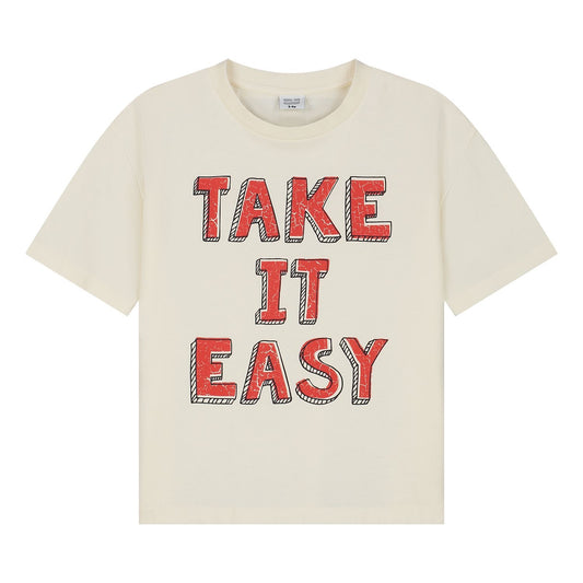 Ecru kinder t-shirt met Take It Easy opdruk van Call Me Frankie