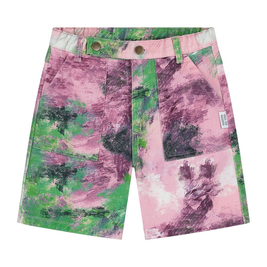 Jeans kindershort met roze en groene vlekken van Call Me Frankie