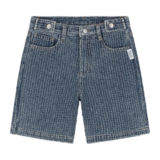 Donkerblauwe jeans kindershort met verticale lijnen van Call Me Frankie