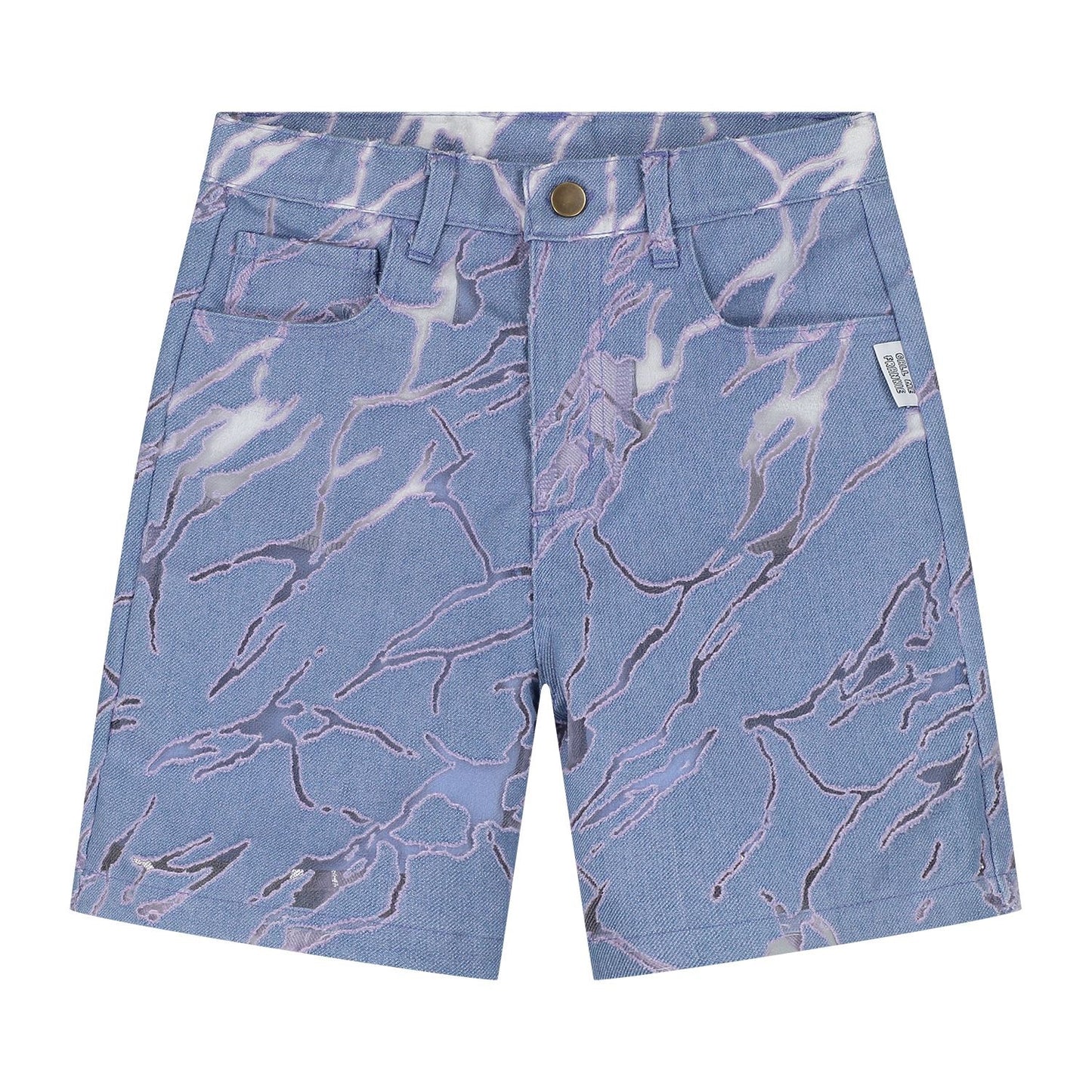 Blauwe jeans kindershort met lila bliksem patroon van Call Me Frankie