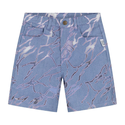 Blauwe jeans kindershort met lila bliksem patroon van Call Me Frankie