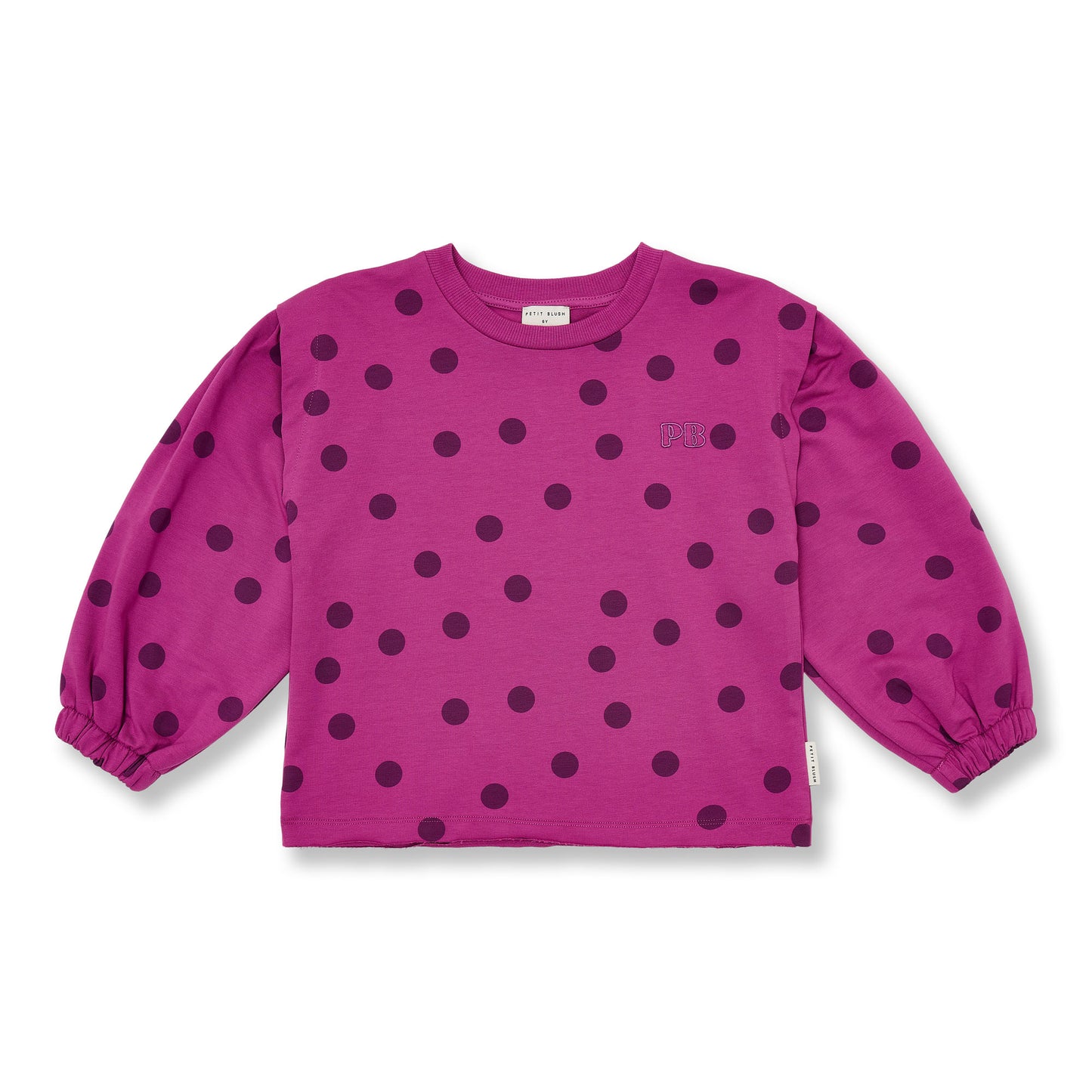 Deep orchid kinder sweater met stippen, los model en elastische mouwboorden voor een speels pof effect van petit blush