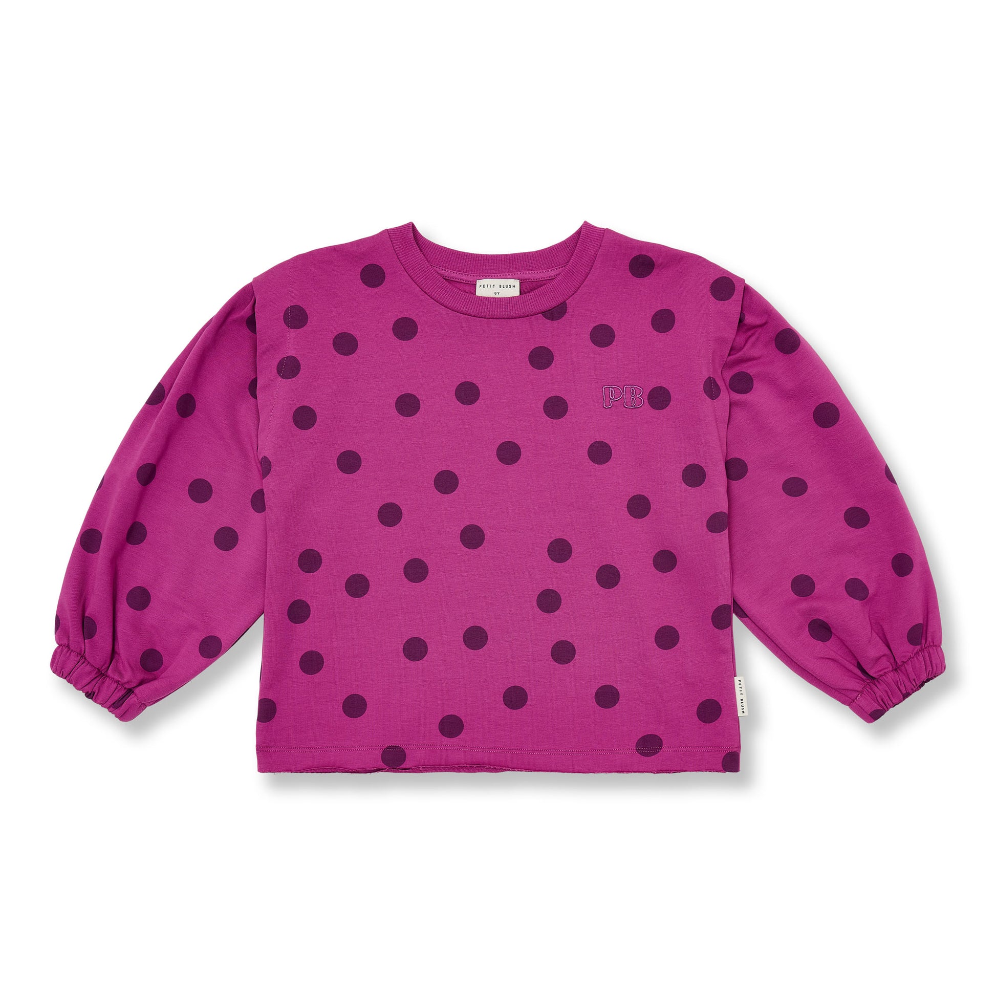 Deep orchid kinder sweater met stippen, los model en elastische mouwboorden voor een speels pof effect van petit blush