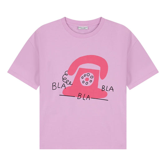 Lichtroze kinder t-shirt met ouderwetse telefoon van Daily Brat