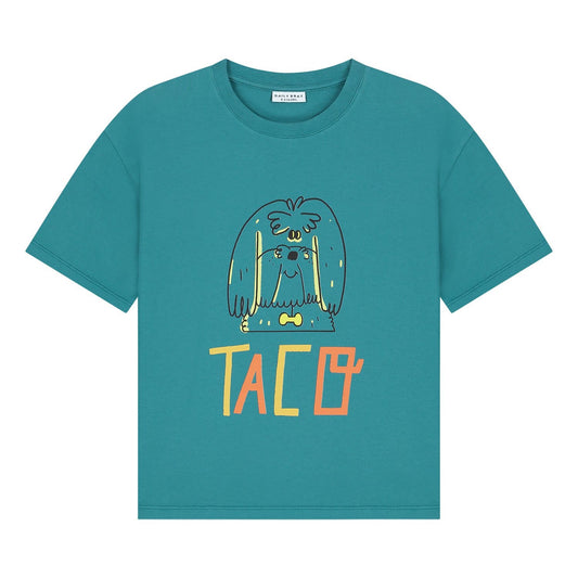 Petrol kinder t-shirt met taco print van Daily Brat