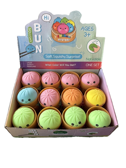 Mini mystery dumpling squishy, klein zacht knijpspeeltje in verrassing verpakking.
