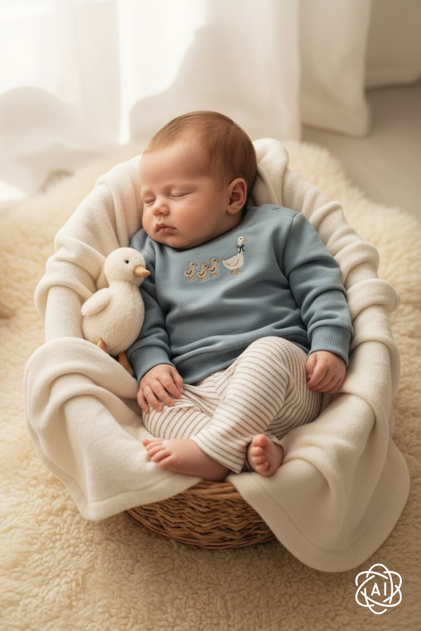 Baby draagt varren sweatshirt met ganzen samen met rib legging striped vitus van the New 