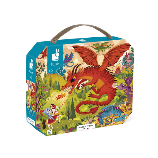 Drakenrijk puzzel met 54 stukjes en poster in draagtas voor kinderen van janod