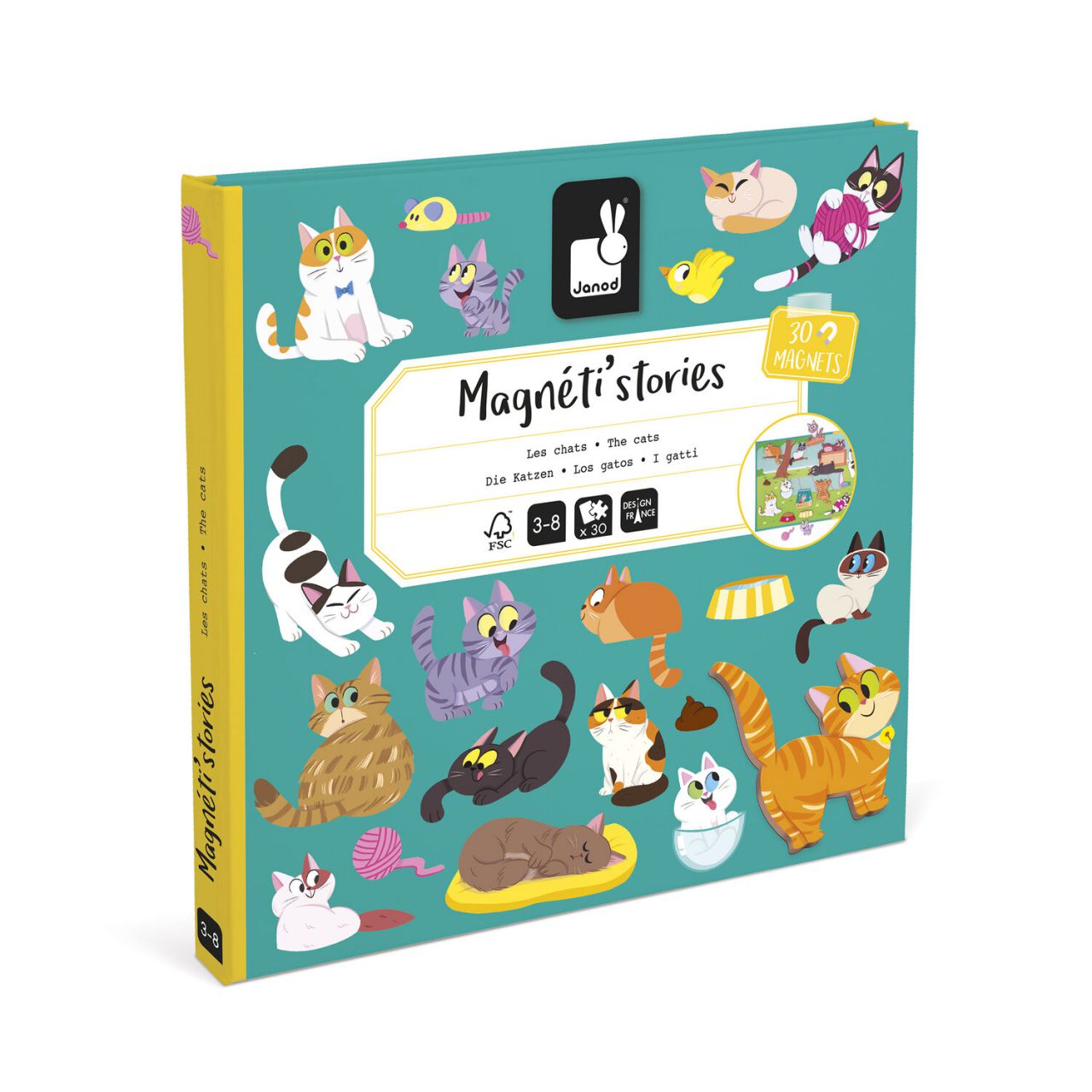 Magneti’stories Cats met magnetische speelachtergrond en 30 kattenmagneten voor creatief speelplezier.